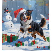 Australian Kelpie Christmas Festive Snow Scene Duschvorhang (Vorderseite)