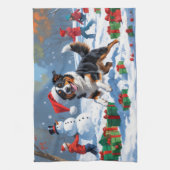 Australian Kelpie Christmas Festive Snow Scene Geschirrtuch (Vertikal)