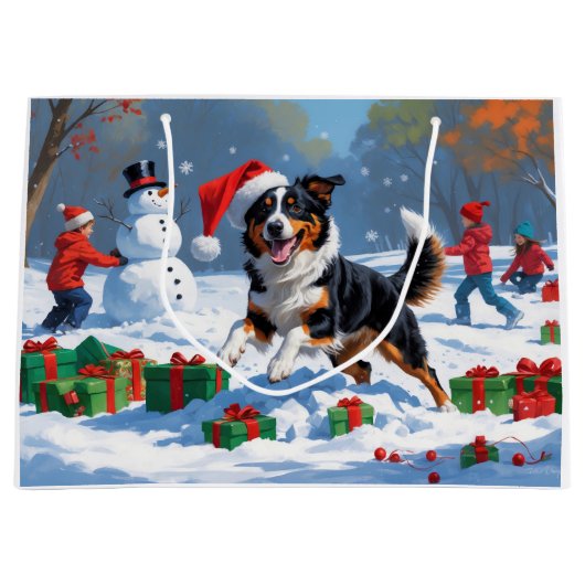 Australian Kelpie Christmas Festive Snow Scene Große Geschenktüte (Vorderseite)