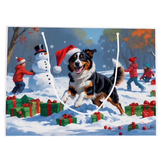 Australian Kelpie Christmas Festive Snow Scene Große Geschenktüte (Rückseite)