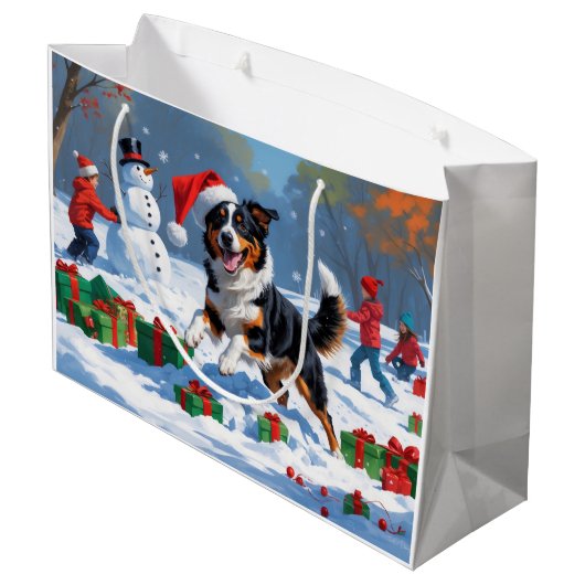 Australian Kelpie Christmas Festive Snow Scene Große Geschenktüte (Rückseite Schrägansicht)