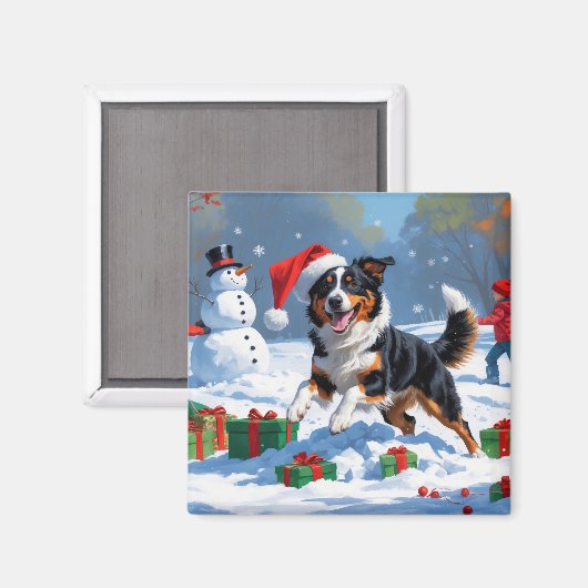 Australian Kelpie Christmas Festive Snow Scene Magnet (Vorderseite/Rückseite)