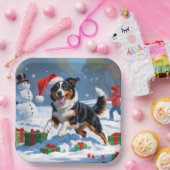 Australian Kelpie Christmas Festive Snow Scene Pappteller (Party)