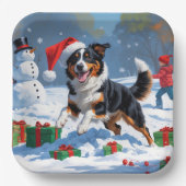 Australian Kelpie Christmas Festive Snow Scene Pappteller (Vorderseite)