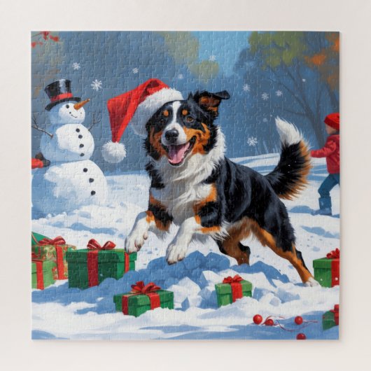 Australian Kelpie Christmas Festive Snow Scene Puzzle (Vertikal)
