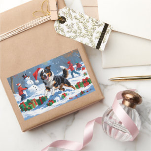 Australian Kelpie Christmas Festive Snow Scene Rechteckiger Aufkleber