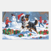 Australian Kelpie Christmas Festive Snow Scene Rechteckiger Aufkleber (Vorderseite)