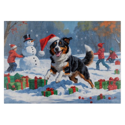 Australian Kelpie Christmas Festive Snow Scene Schneidebrett (Vorderseite)