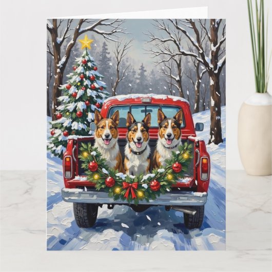Australian Kelpie Christmas Red Truck Holiday Karte (Vorderseite)
