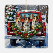Australian Kelpie Christmas Red Truck Holiday Keramikornament (Rückseite)