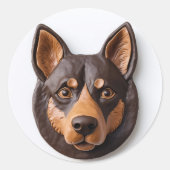 Australian Kelpie Dog 3D Inspiriert Runder Aufkleber (Vorderseite)