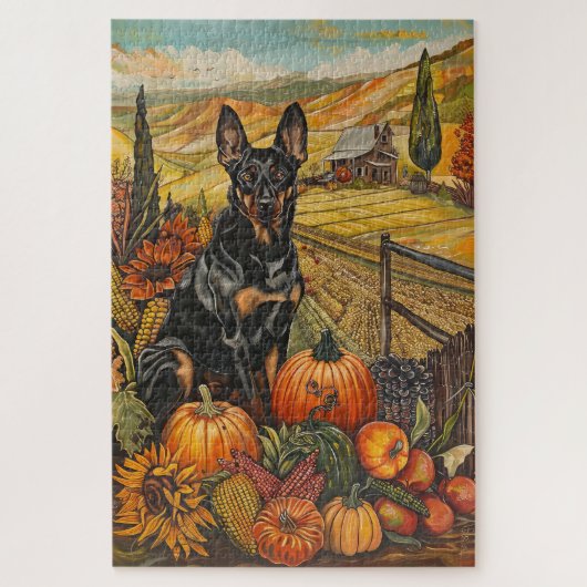 Australian Kelpie Dog Autumn Harvest Erntedank Puzzle (Vertikal)