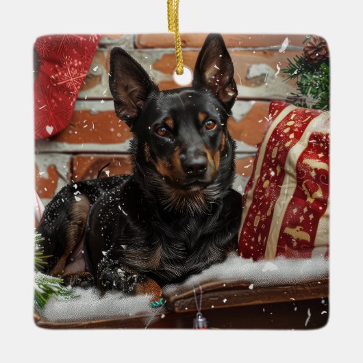 Australian Kelpie Dog Christmas Festive Keramikornament (Vorderseite)