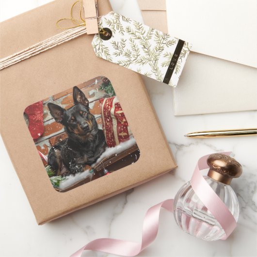 Australian Kelpie Dog Christmas Festive Quadratischer Aufkleber (Schenken)