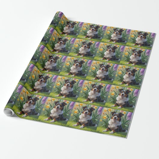 Australian Kelpie Dog Spring Flowers Malerei Geschenkpapier (Ungerollt)