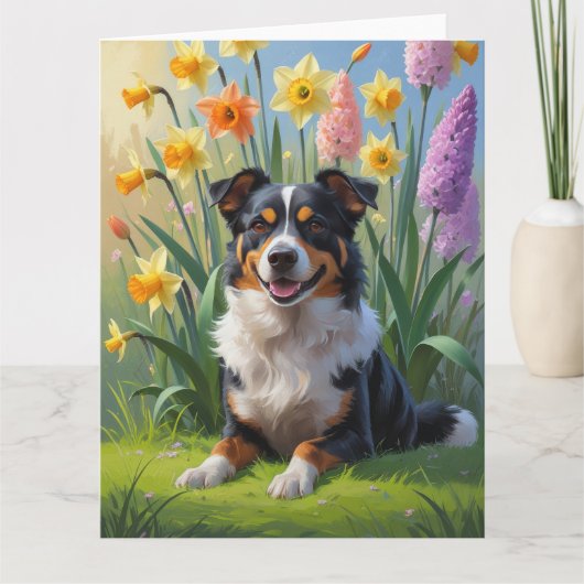 Australian Kelpie Dog Spring Flowers Malerei Karte (Vorderseite)