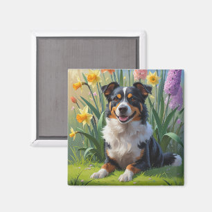 Australian Kelpie Dog Spring Flowers Malerei Magnet
