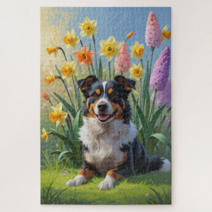 Australian Kelpie Dog Spring Flowers Malerei Puzzle
