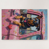 Australian Kelpie Dog Valentine's Day Pink Ute Puzzle (Horizontal)