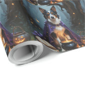 Australian Kelpie Dog Whimsical Halloween Painting Geschenkpapier (Rolleneckpunkt)