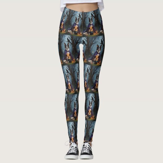 Australian Kelpie Dog Whimsical Halloween Painting Leggings (Vorderseite)