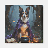 Australian Kelpie Dog Whimsical Halloween Painting Magnet (Vorne)