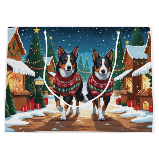 Australian Kelpie Dogs Christmas Snow Holiday Große Geschenktüte (Vorderseite)