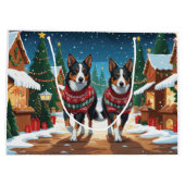 Australian Kelpie Dogs Christmas Snow Holiday Große Geschenktüte (Rückseite)