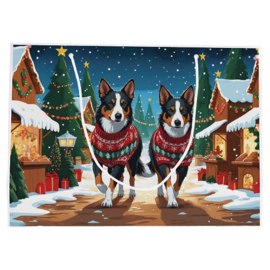 Australian Kelpie Dogs Christmas Snow Holiday Große Geschenktüte (Rückseite)