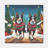 Australian Kelpie Dogs Christmas Snow Holiday Magnet (Vorne)
