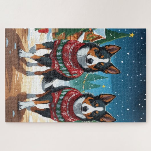 Australian Kelpie Dogs Christmas Snow Holiday Puzzle (Horizontal)