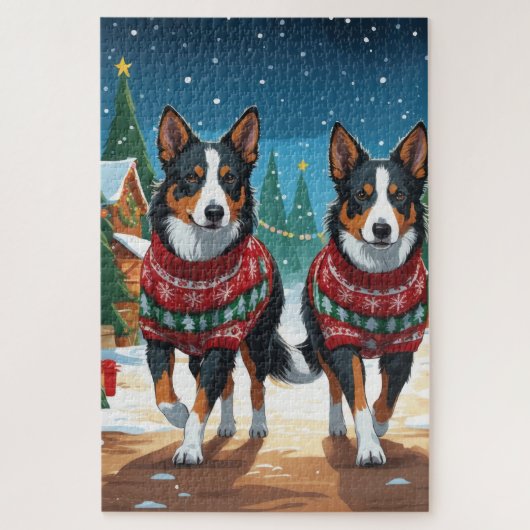 Australian Kelpie Dogs Christmas Snow Holiday Puzzle (Vertikal)