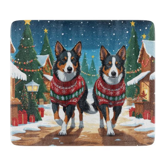Australian Kelpie Dogs Christmas Snow Holiday Schneidebrett (Vorderseite)
