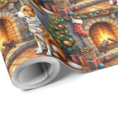 Australian Kelpie Fireplace with Christmas Lights Geschenkpapier (Rolleneckpunkt)