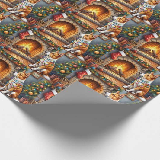 Australian Kelpie Fireplace with Christmas Lights Geschenkpapier (Ecke)