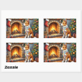 Australian Kelpie Fireplace with Christmas Lights Rechteckiger Aufkleber (Blatt)