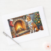 Australian Kelpie Fireplace with Christmas Lights Rechteckiger Aufkleber (Umschlag)