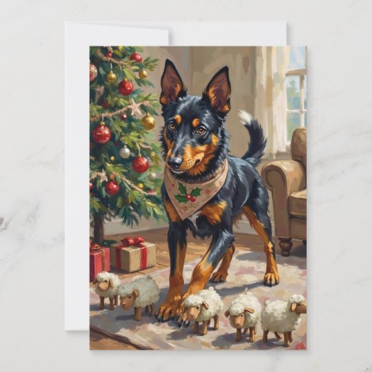 Australian Kelpie Herding Christmas Art Feiertagskarte (Vorderseite)