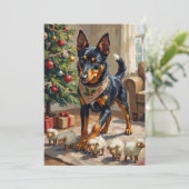 Australian Kelpie Herding Christmas Art Feiertagskarte (Stehend Vorderseite)