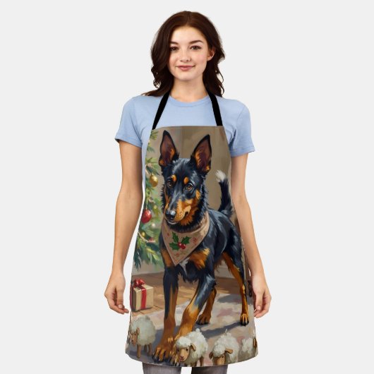 Australian Kelpie Herding Christmas Art Schürze (Getragen)