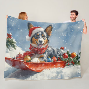 Australian Kelpie in Sledge Let it Snow Christmas Fleecedecke