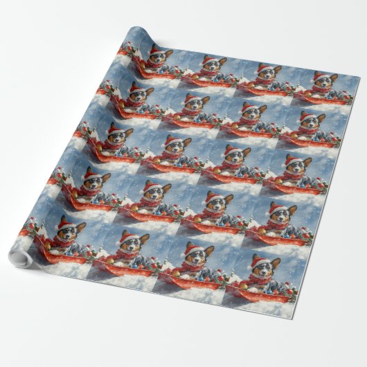 Australian Kelpie in Sledge Let it Snow Christmas Geschenkpapier (Ungerollt)