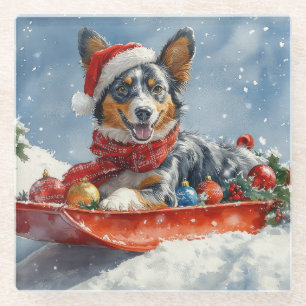 Australian Kelpie in Sledge Let it Snow Christmas Glasuntersetzer