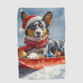 Australian Kelpie in Sledge Let it Snow Christmas Golfhandtuch (Vorderseite)