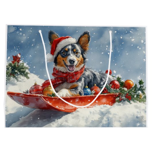 Australian Kelpie in Sledge Let it Snow Christmas Große Geschenktüte (Rückseite)