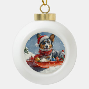 Australian Kelpie in Sledge Let it Snow Christmas Keramik Kugel-Ornament