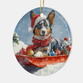 Australian Kelpie in Sledge Let it Snow Christmas Keramik Ornament (Links)