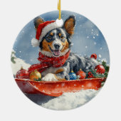 Australian Kelpie in Sledge Let it Snow Christmas Keramik Ornament (Hinten)