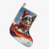 Australian Kelpie in Sledge Let it Snow Christmas Kleiner Weihnachtsstrumpf (Vorderansicht (hängend))