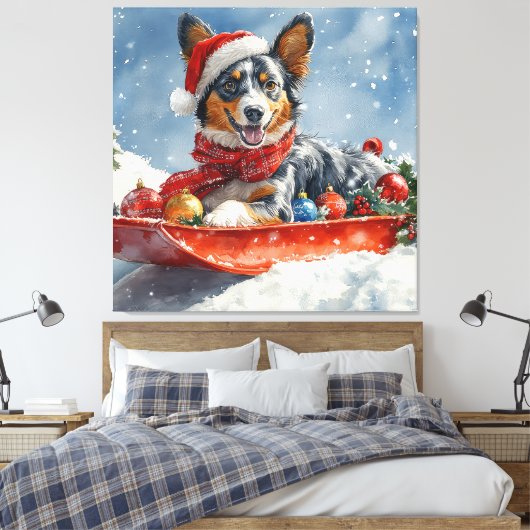 Australian Kelpie in Sledge Let it Snow Christmas Leinwanddruck (Insitu (Schlafzimmer))